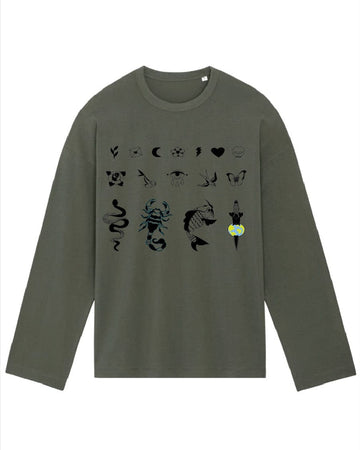 Tattoo Line Up Long Sleeved T-shirt Olive
