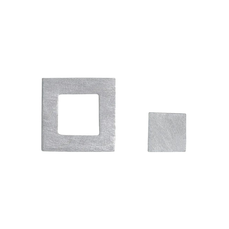 Family Square Earrings Brushed Silver