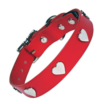 Red Silver Hearts Dog Collar