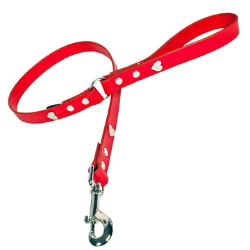 Red Silver Hearts Studded Dog Lead