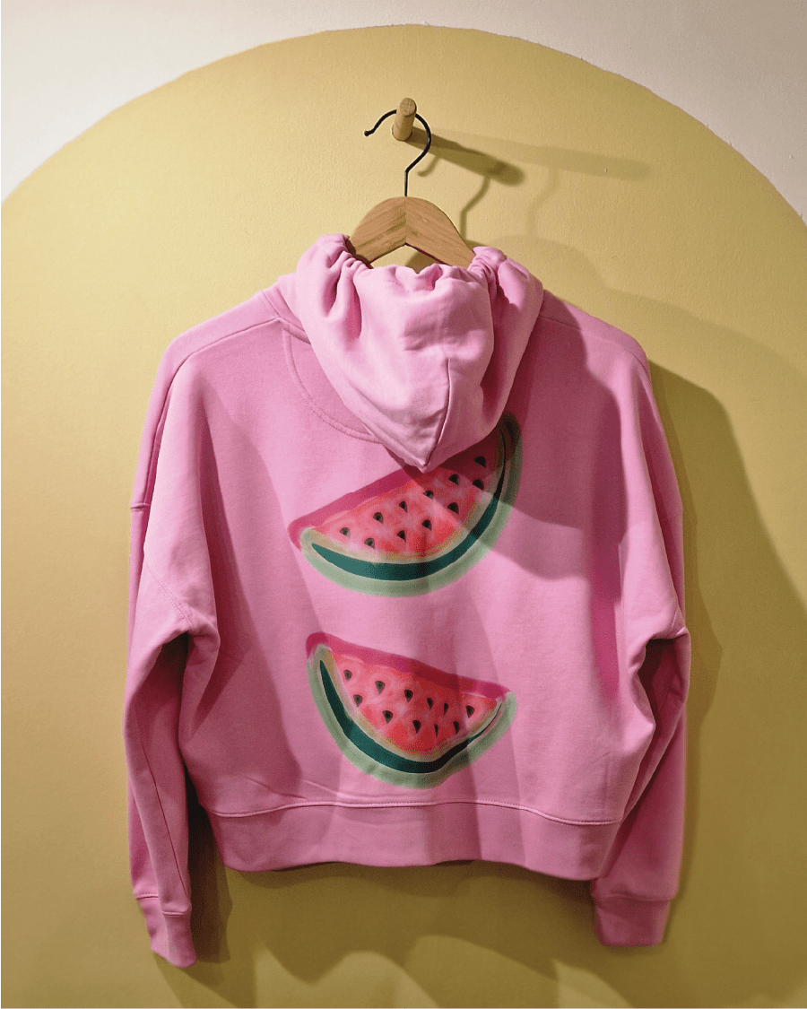 Double Watermelon Rose Cropped Hoodie