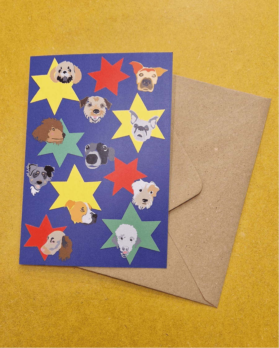 5 Pack 69b Dogs Christmas Star Cards