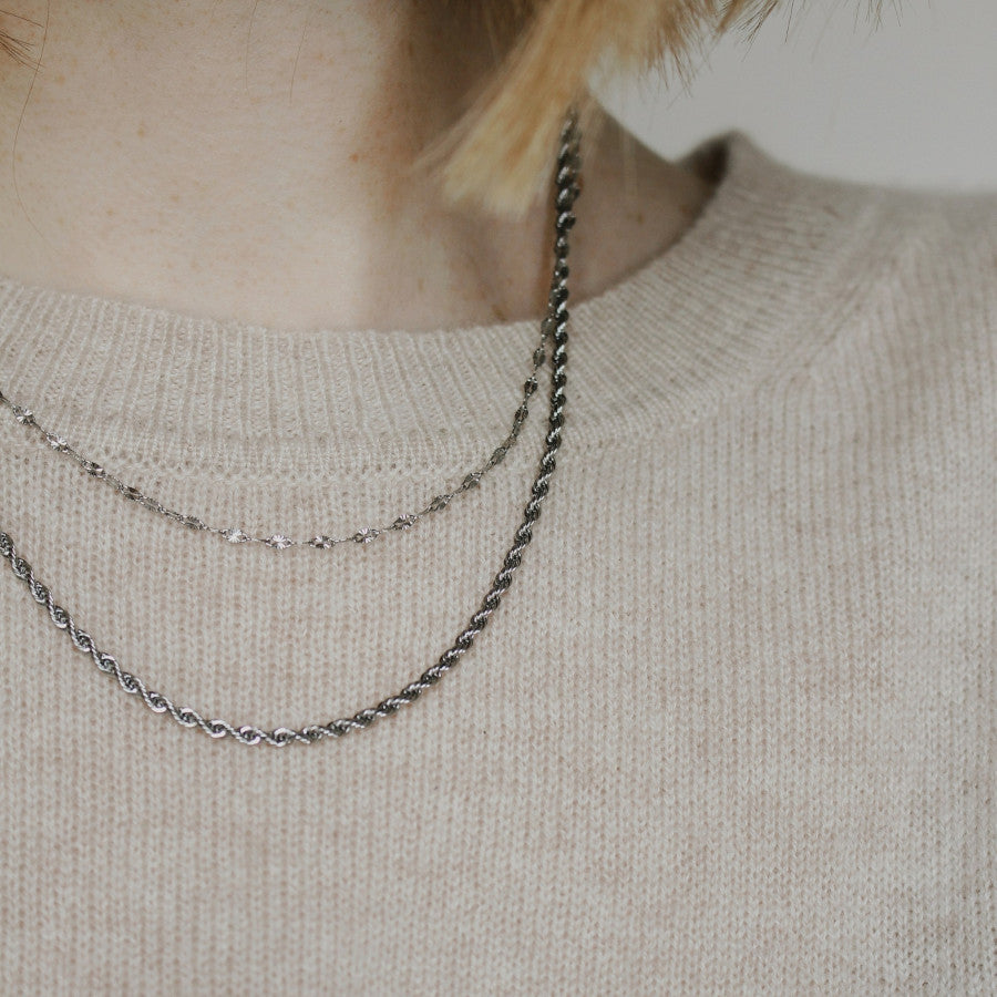 Contrast Layered Necklace Silver