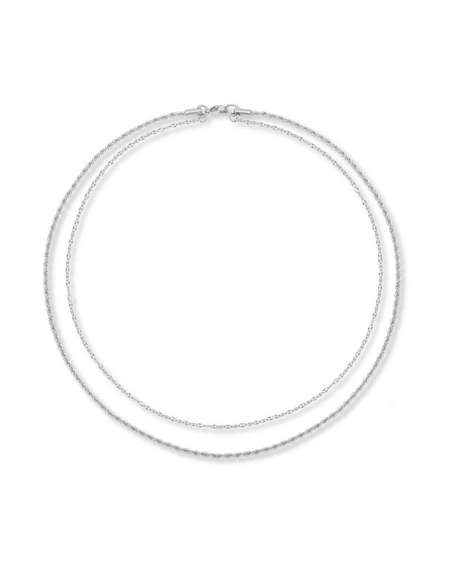 Contrast Layered Necklace Silver