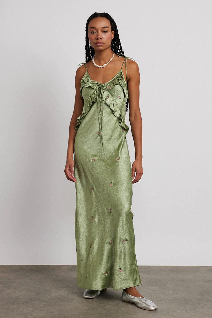 Oceanus Slip Dress Sage Green