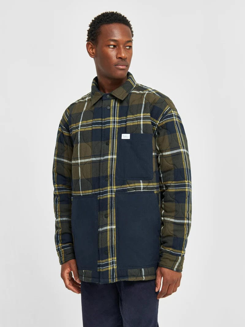 Checked Quilted Oversized Shirt Navy Green
