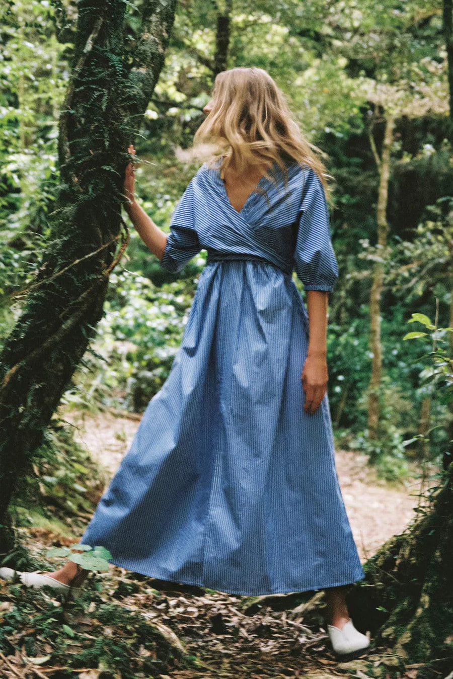 Marta Dress Blue Pinstripe
