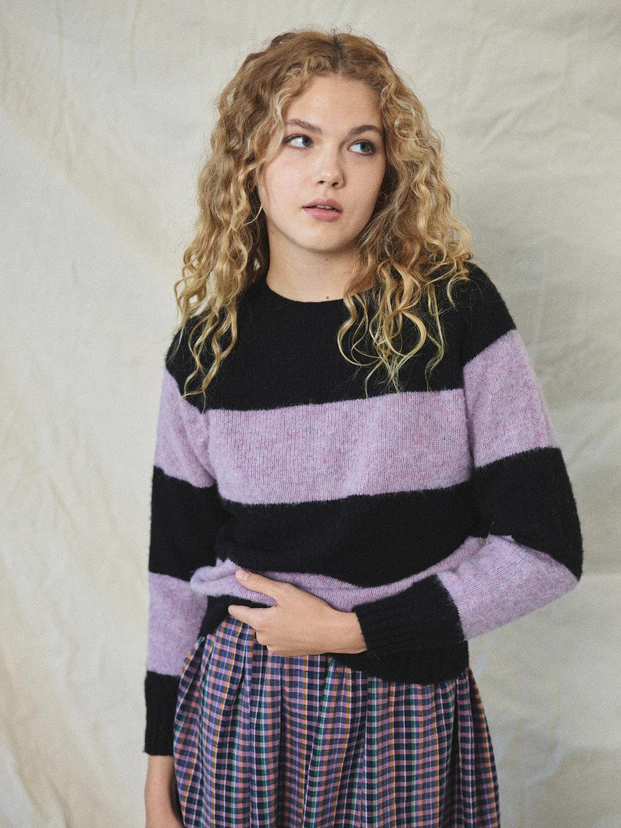 Brushed Stripe Jumper Black/Lilac