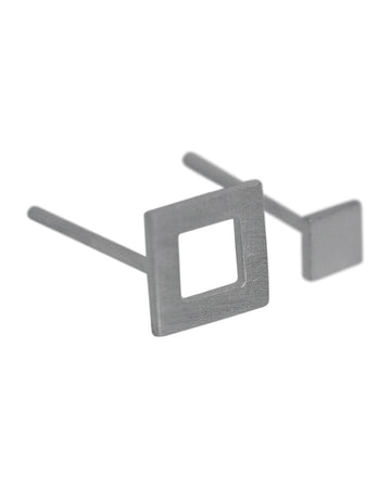 Family Square Earrings Brushed Silver