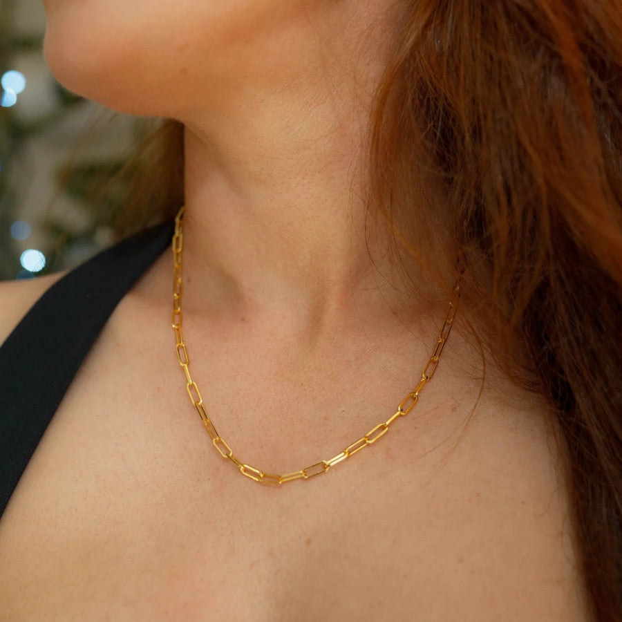 Paperclip Chain Necklace Gold