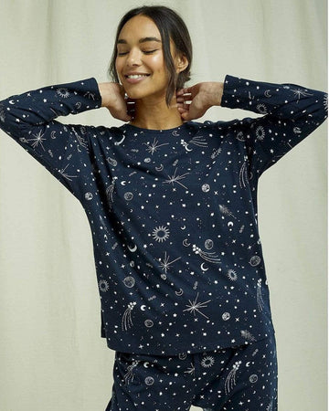 Pyjama Long Sleeved Top in Starlight Navy Print
