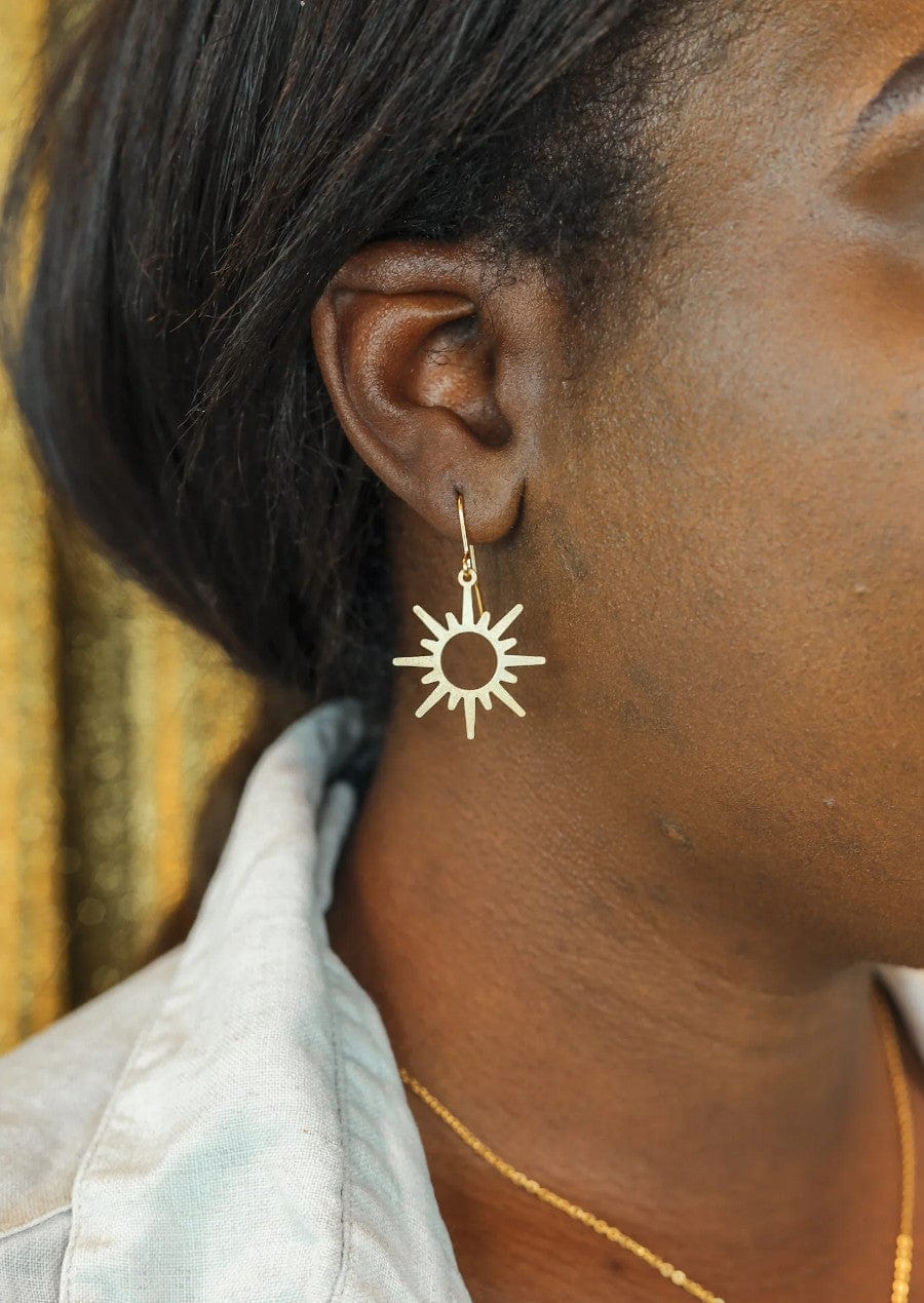 Sunburst Asymmetric Earrings Brass