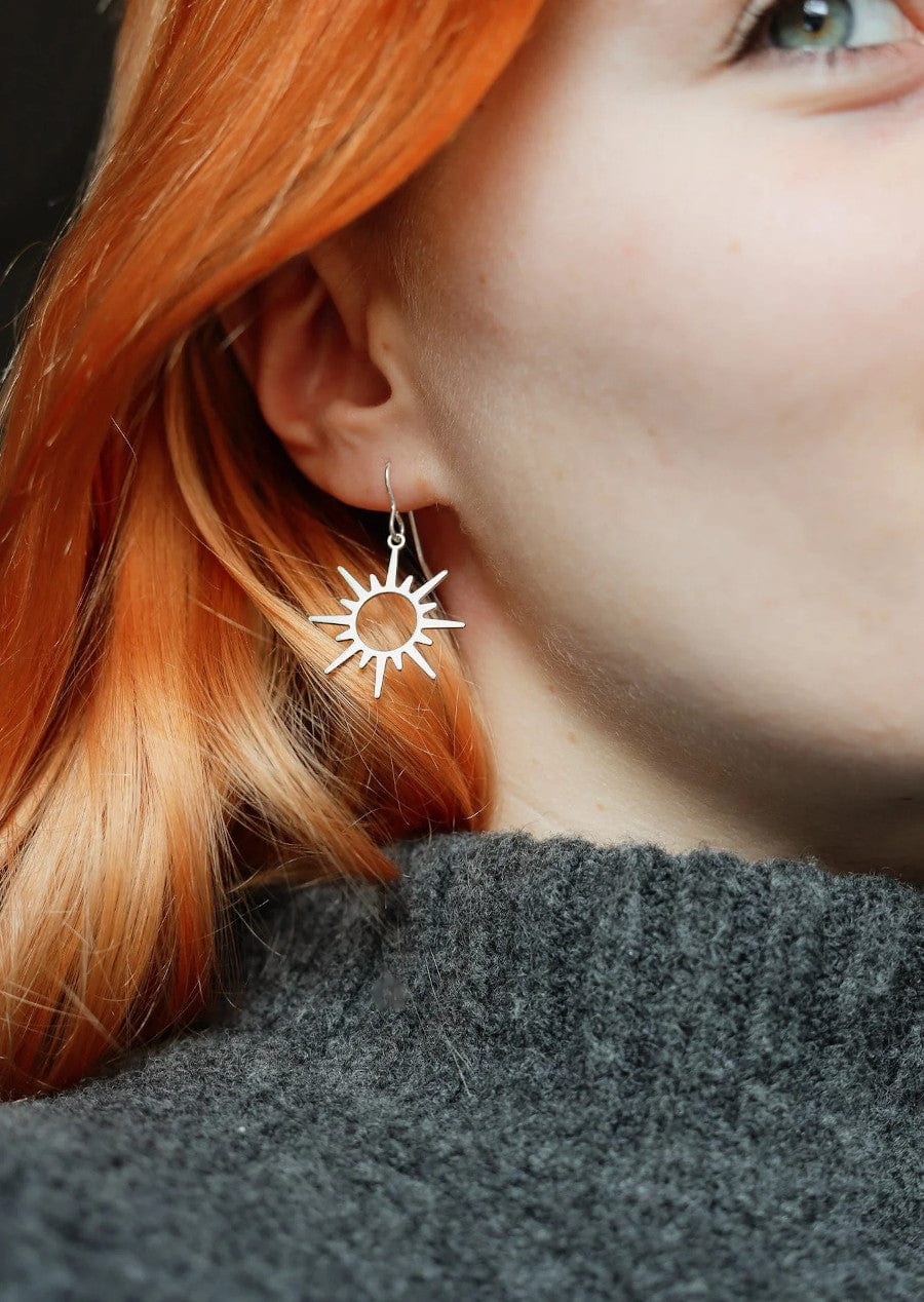 Sunburst Asymmetric Earrings Sterling Silver