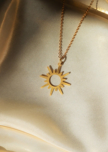 Sunburst Pendant Necklace Brass