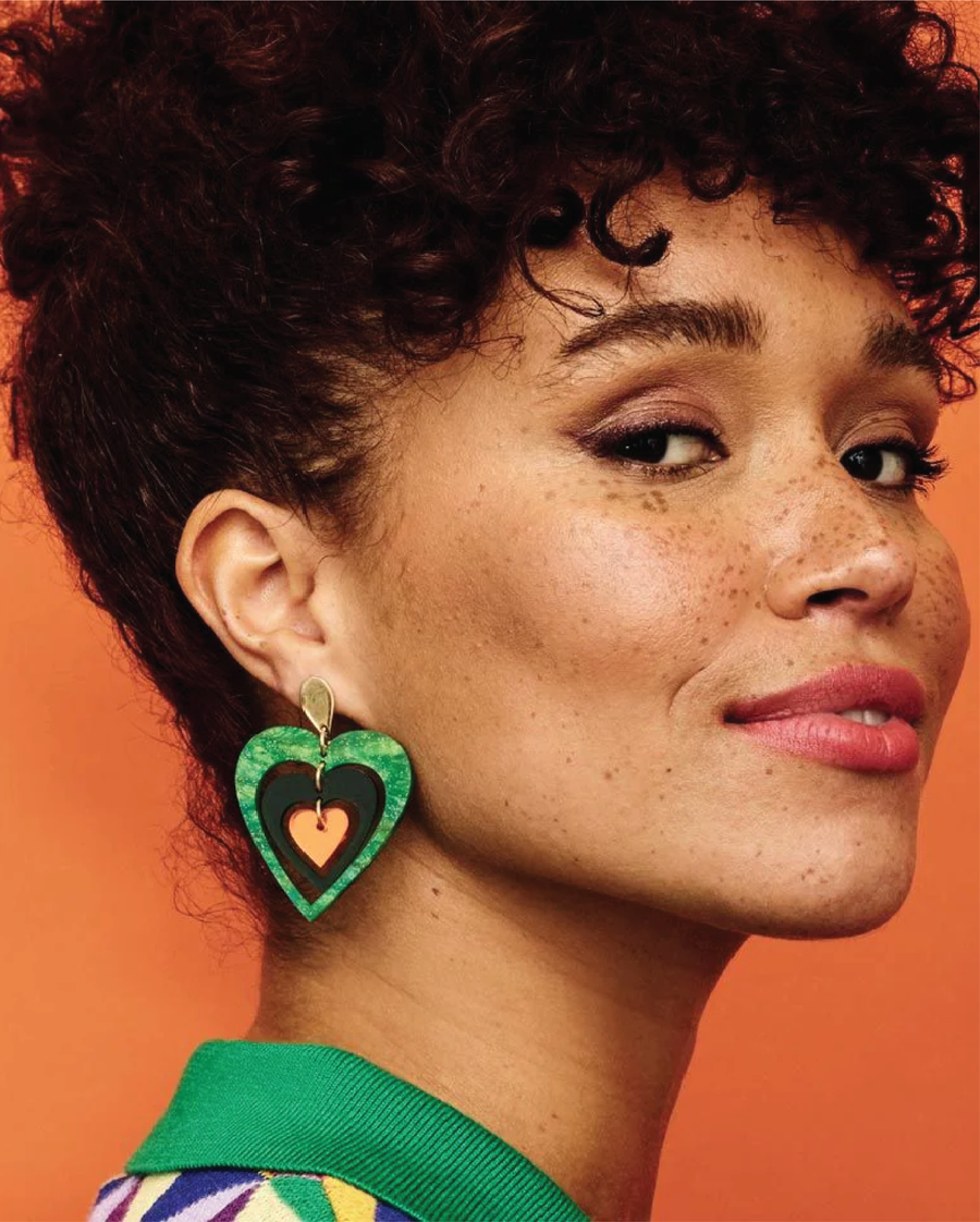 Orange & Green Pop Heart Earrings