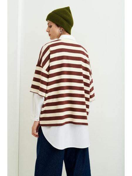 Oversized Boxy T-Shirt in Mahogony Stripe