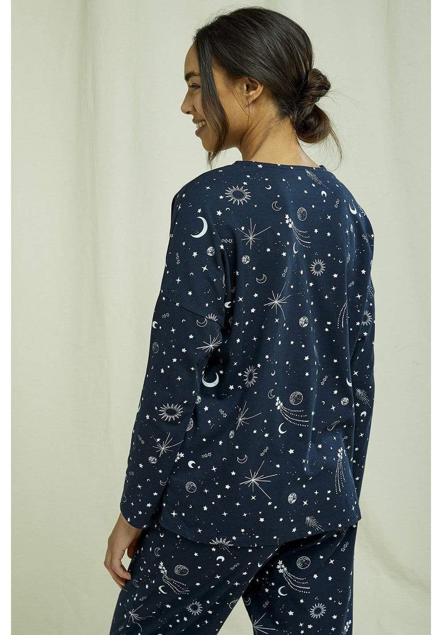 Pyjama Long Sleeved Top in Starlight Navy Print