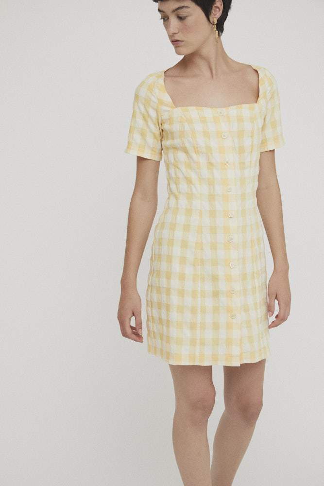 Yellow Check Maria Short Dress