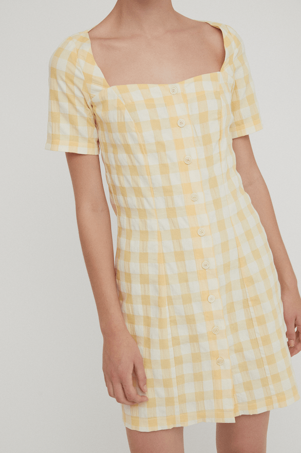 Yellow Check Maria Short Dress