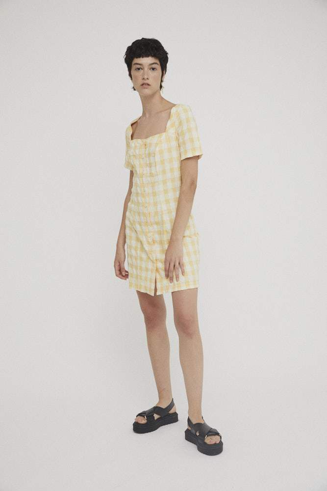 Yellow Check Maria Short Dress