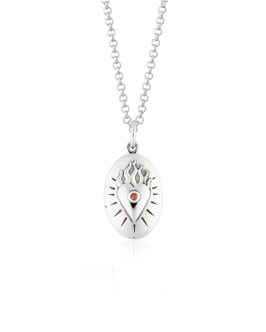 Flaming Heart Necklace Silver
