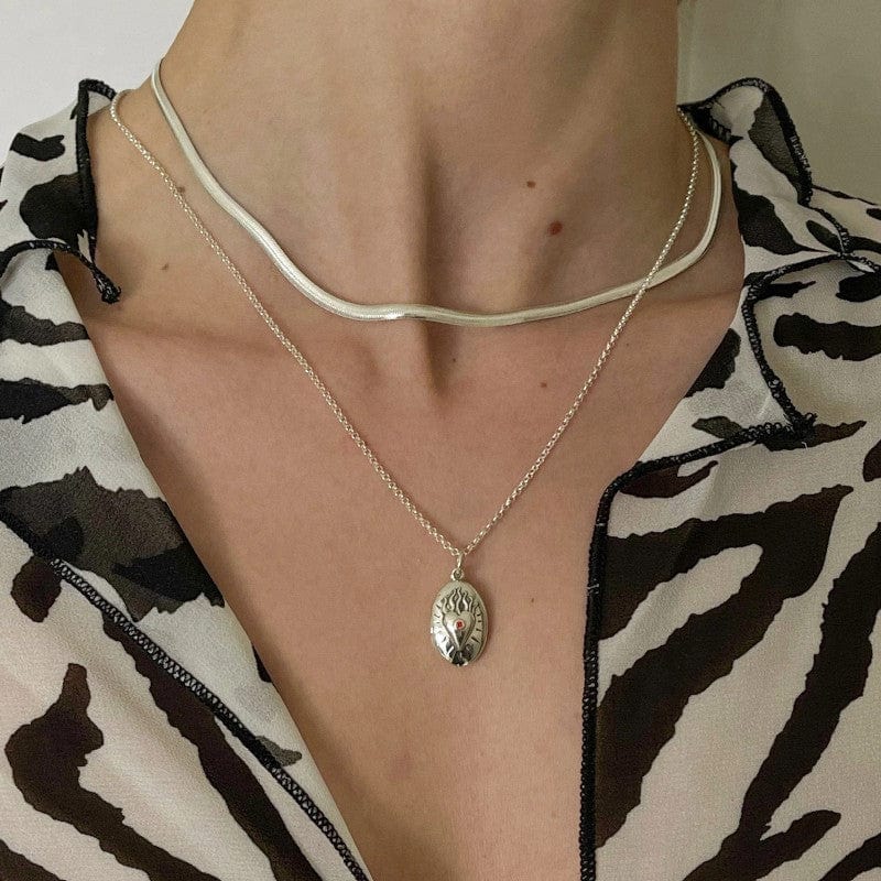Flaming Heart Necklace Silver
